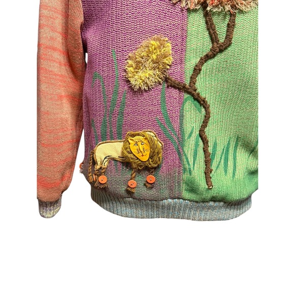 Vintage Crystal Handwoven Art to wear jungle Sweater Jacket Size S Sun Lion - Picture 4 of 7